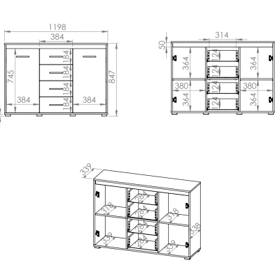 Komoda s dvířky a šuplíky GVENDA - světlý dub sonoma
