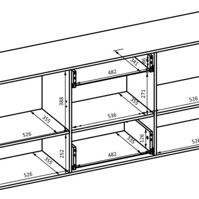 Široká kombinovaná komoda NIKOL - bílá / lesklá bílá / dub wotan