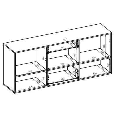 Široká kombinovaná komoda NIKOL - bílá / lesklá bílá / dub wotan