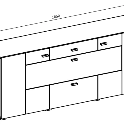 Široká kombinovaná komoda NIKOL - bílá / lesklá bílá / dub wotan