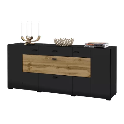 Široká kombinovaná komoda NIKOL - černý onyx / dub wotan