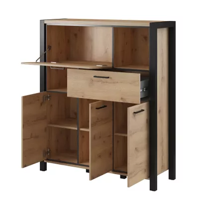 Vysoká komoda SONJA - dub taurus / černá