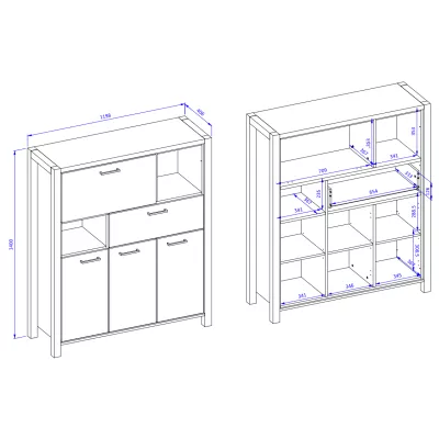 Vysoká komoda SONJA - dub taurus / černá