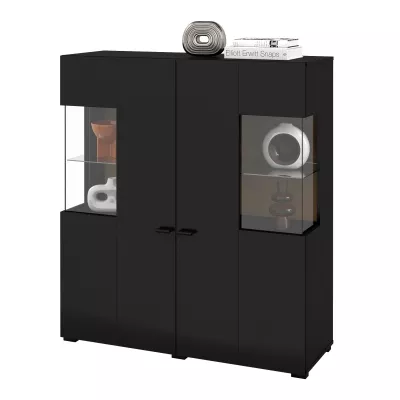 Prosklená vitrína NIKOL - černý onyx / dub wotan