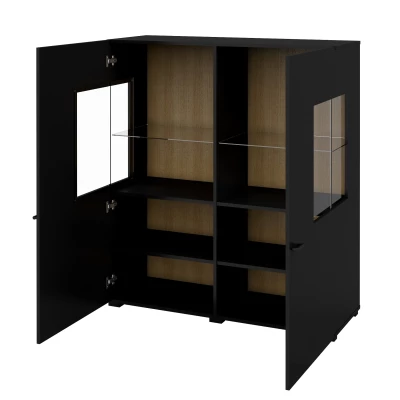 Prosklená vitrína NIKOL - černý onyx / dub wotan