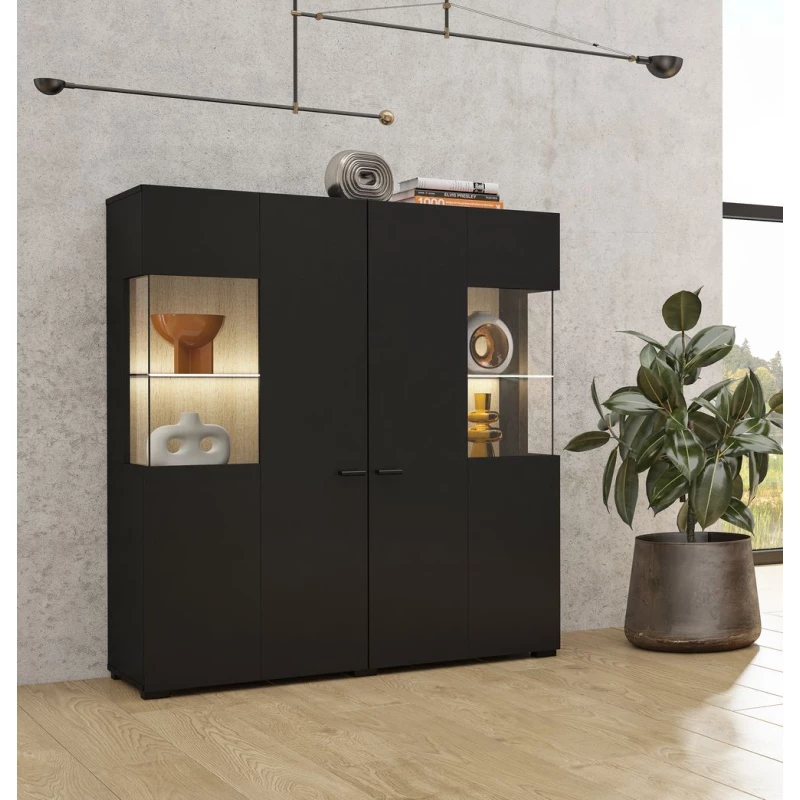 Prosklená vitrína NIKOL - černý onyx / dub wotan