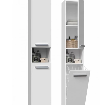 Úzká skříňka do koupelny s košem ATSO - matná bílá