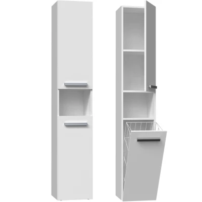 Úzká skříňka do koupelny s košem ATSO - matná bílá