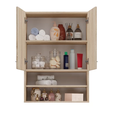Horní koupelnová skříňka s poličkami MARGO - dub sonoma