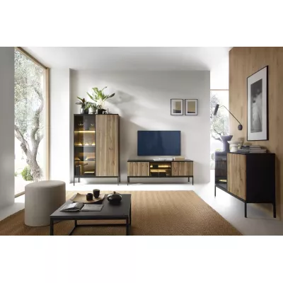 Prosklená komoda ILARIA - černá / dub wotan