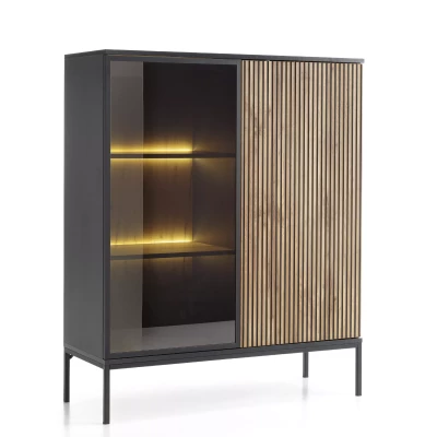 Prosklená komoda ILARIA - černá / dub wotan