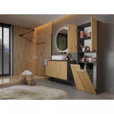 Koupelnová skříňka s košem na prádlo ATSO 4 - dub artisan / antracitová