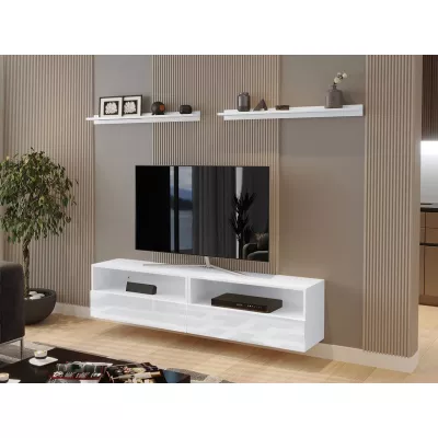 Set 2x závěsný stolek pod TV SALADO - bílý / lesklý bílý + 2x police ZDARMA