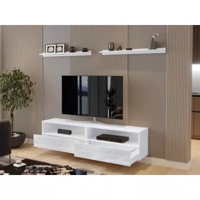 Set 2x závěsný stolek pod TV SALADO - bílý / lesklý bílý + 2x police ZDARMA