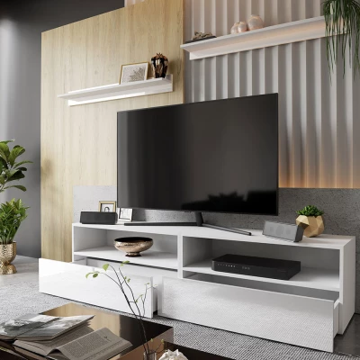 Set 2x závěsný stolek pod TV SALADO - bílý / lesklý bílý + 2x police ZDARMA