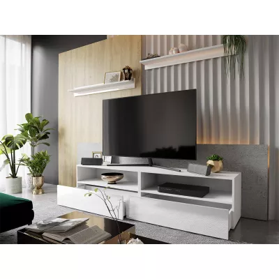 Set 2x závěsný stolek pod TV SALADO - bílý / lesklý bílý + 2x police ZDARMA