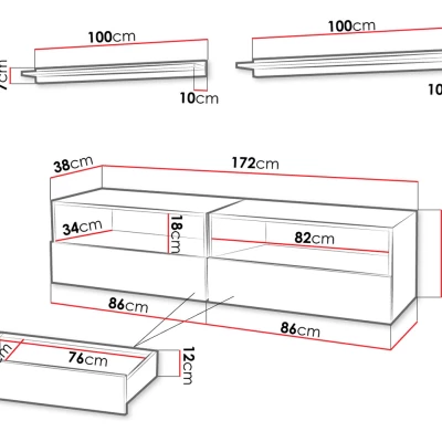 Set 2x závěsný stolek pod TV SALADO - bílý / lesklý bílý + 2x police ZDARMA