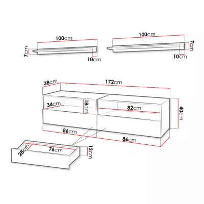 Set 2x závěsný stolek pod TV SALADO - bílý / lesklý bílý + 2x police ZDARMA