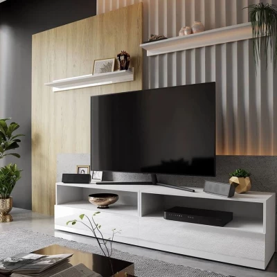 Set 2x stolek pod TV na nožkách SALADO - bílý / lesklý bílý + 2x police ZDARMA