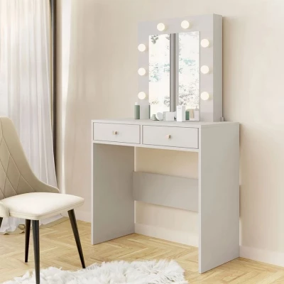 Toaletní stolek se zrcadlem IDALOU - kašmír + LED osvětlení ZDARMA