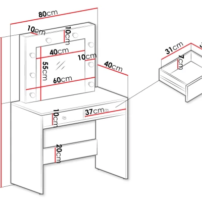 Toaletní stolek se zrcadlem IDALOU - kašmír + LED osvětlení ZDARMA