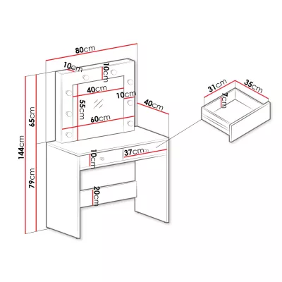 Toaletní stolek se zrcadlem IDALOU - kašmír + LED osvětlení ZDARMA