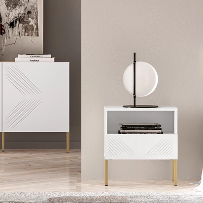 Noční stolek ADELE 2 - bílý / zlatý