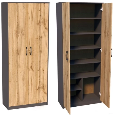 Policová šatní skříň 74 LUBA - grafitová / dub wotan