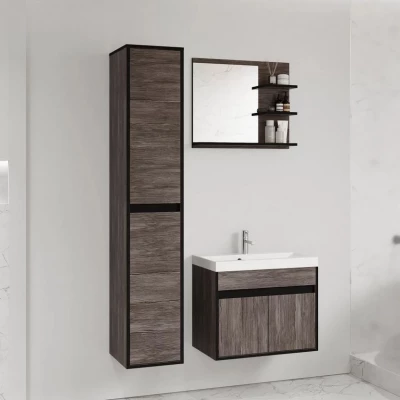 Koupelnová sestava se zrcadlem DENISON - modřín bodega / černý grafit