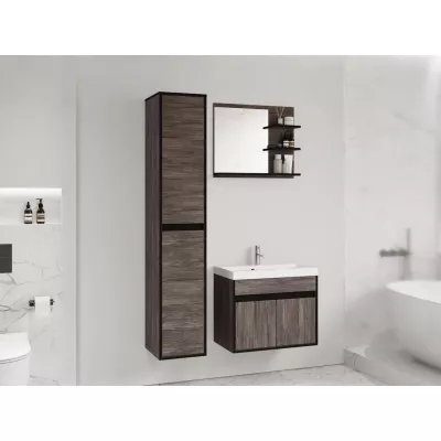 Koupelnová sestava se zrcadlem DENISON - modřín bodega / černý grafit