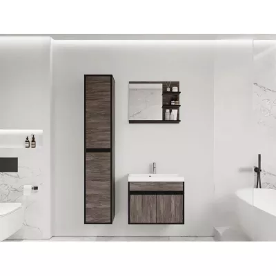Koupelnová sestava se zrcadlem DENISON - modřín bodega / černý grafit