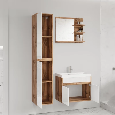 Koupelnová sestava se zrcadlem DENISON - modřín bodega / černý grafit