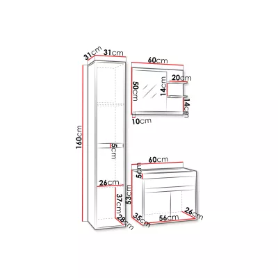 Koupelnová sestava se zrcadlem DENISON - modřín bodega / černý grafit