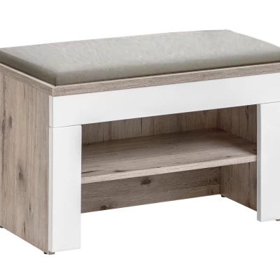 Policový botník se sedákem TELA - dub wellington / bílý / béžový