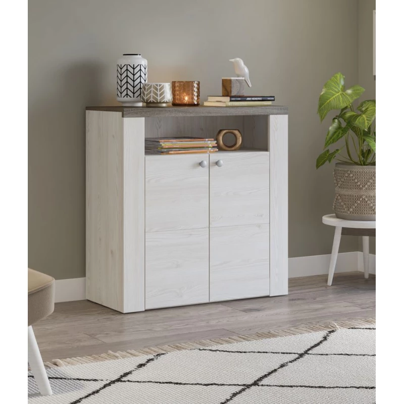 Policový botník s dvířky LEONOR - sibiu larche / dub sonoma lanýž