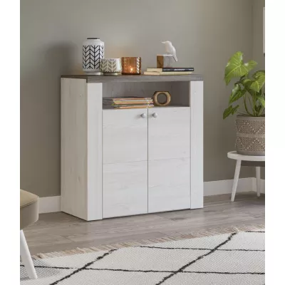 Policový botník s dvířky LEONOR - sibiu larche / dub sonoma lanýž