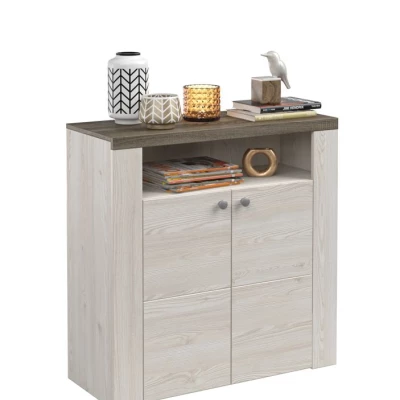 Policový botník s dvířky LEONOR - sibiu larche / dub sonoma lanýž