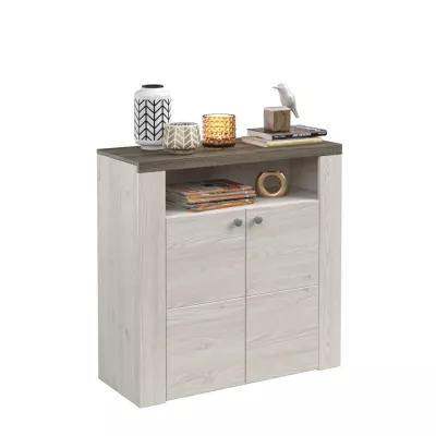 Policový botník s dvířky LEONOR - sibiu larche / dub sonoma lanýž