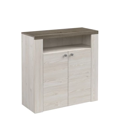 Policový botník s dvířky LEONOR - sibiu larche / dub sonoma lanýž