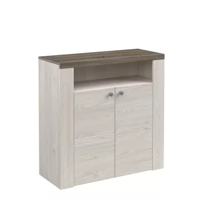 Policový botník s dvířky LEONOR - sibiu larche / dub sonoma lanýž