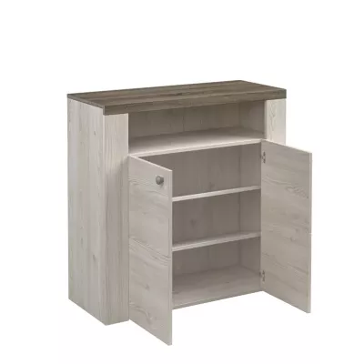 Policový botník s dvířky LEONOR - sibiu larche / dub sonoma lanýž