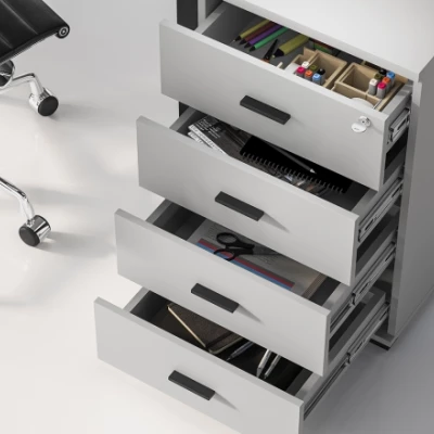 Šuplíkový kontejner AZRA s prodlouženou deskou - šedostříbrný