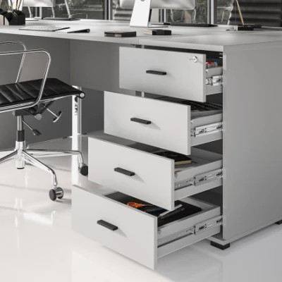 Šuplíkový kontejner AZRA s prodlouženou deskou - šedostříbrný