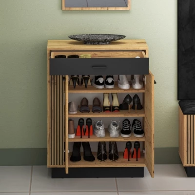 Botník se šuplíkem FAZA - dub craft / černý