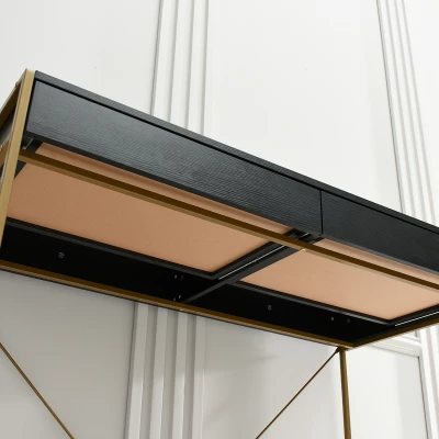 Široký psací stůl DAMJAR - zlatý / černý