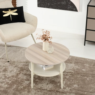 Kulatý konferenční stolek 60 TODOR - krémový / béžový jasan