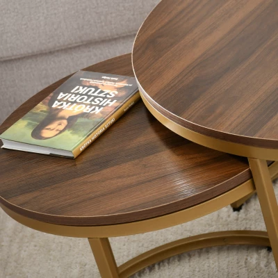 Set konferenčních stolků JACEK - ořech / zlatý