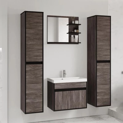 Koupelnová sestava se zrcadlem DENISON XL - modřín bodega / černý grafit + baterie Maro ZDARMA