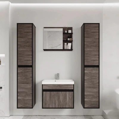 Koupelnová sestava se zrcadlem DENISON XL - modřín bodega / černý grafit + baterie Maro ZDARMA