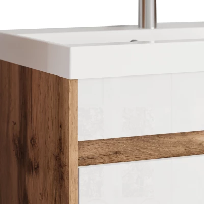 Koupelnová sestava se zrcadlem DENISON XL - modřín bodega / černý grafit + baterie Maro ZDARMA